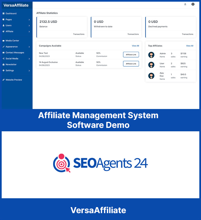 Affiliate Management System Software Demo